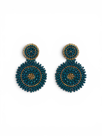 Mini Beaded Circle Drop Earrings in Teal