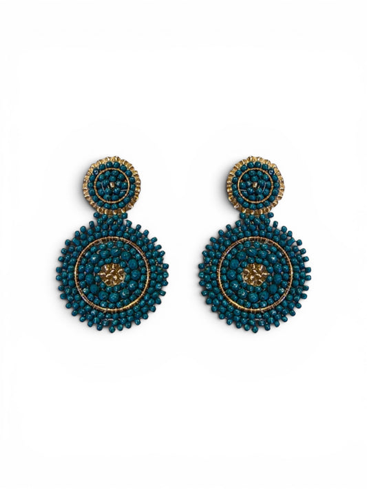 Mini Beaded Circle Drop Earrings in Teal