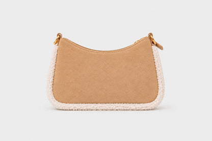 Sorena Valentina Suede Beige With Faux Fur Trim Crossbody Bag