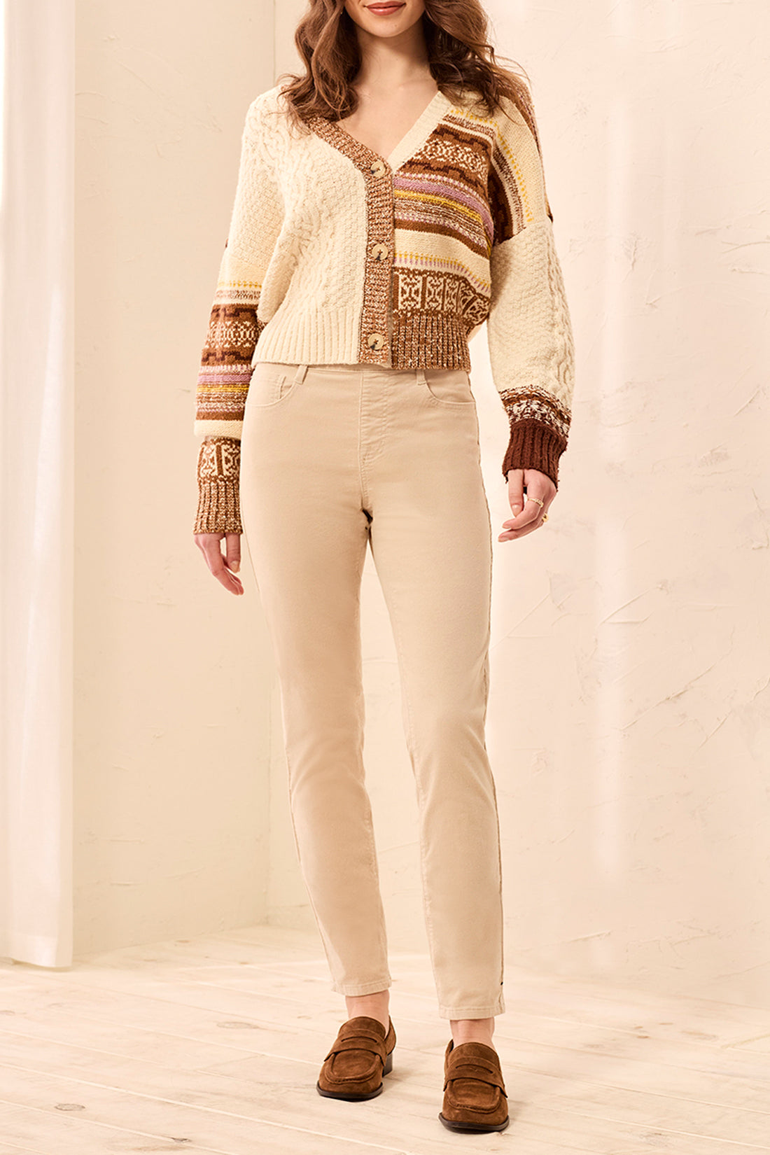 TRIBAL Cord Stretch Trousers In Antique White