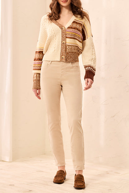 TRIBAL Cord Stretch Trousers In Antique White