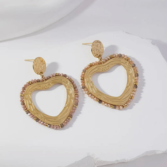 Heart Drop Earrings In Taupe