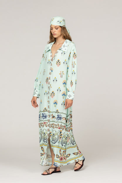 INOA Mix Silk Pistacia Pina Dress With Belt