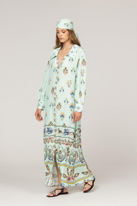 INOA Mix Silk Pistacia Pina Dress With Belt