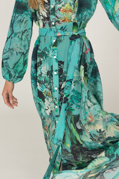 Inoa Jardin Magnifique Dress In Green - 100% Premium Silk