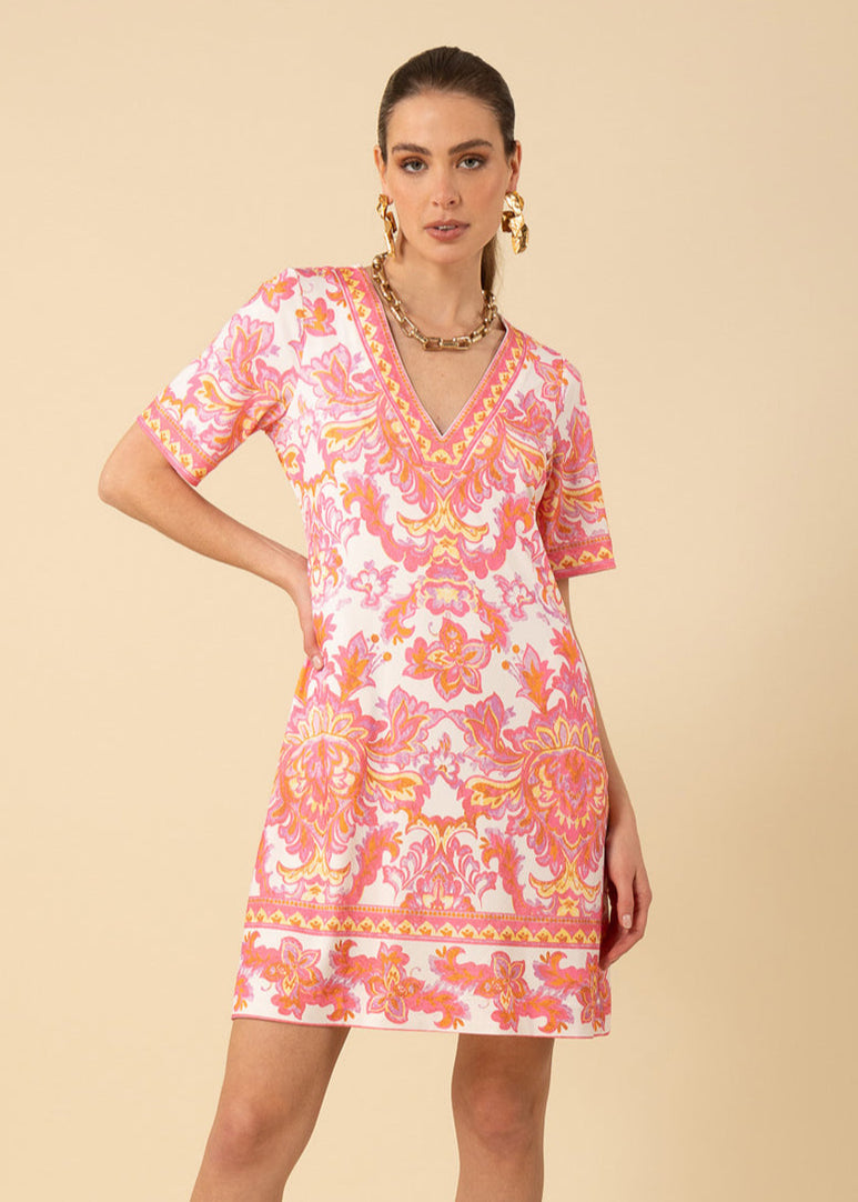 Hale Bob Pink & Orange Printed Jersey Dress
