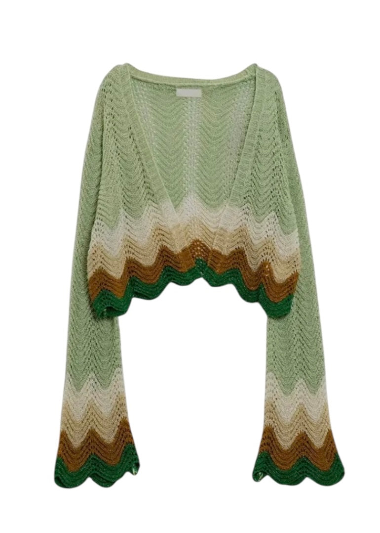 Q2 Knitted Cardigan In Multicolour Sparkle Wave Detail
