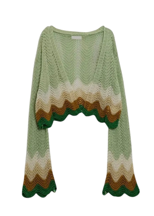 Q2 Knitted Cardigan In Multicolour Sparkle Wave Detail