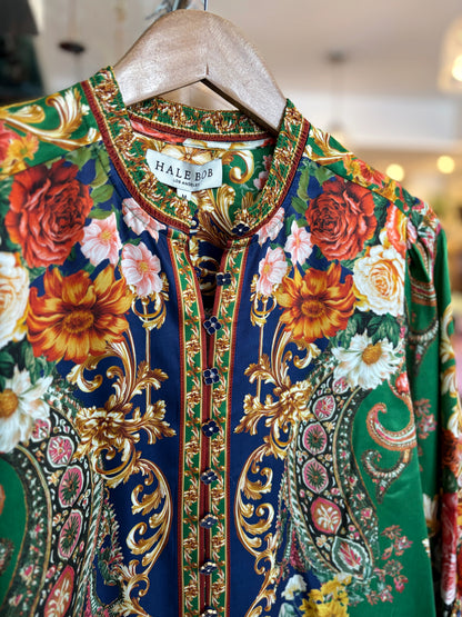Hale Bob Green & Navy Multi Print Floral Ornate Print Blouse