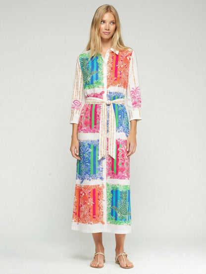 Vilagallo Long shirt dress with a multicolored bamboo print