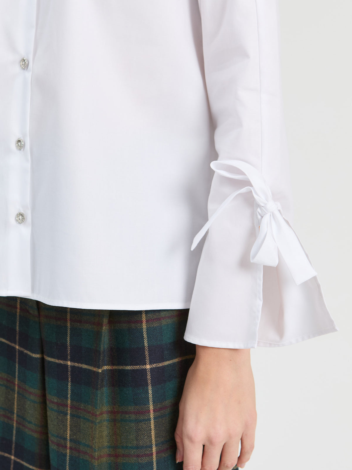 Vilagallo Diamonté Button Tie Sleeve White Shurt