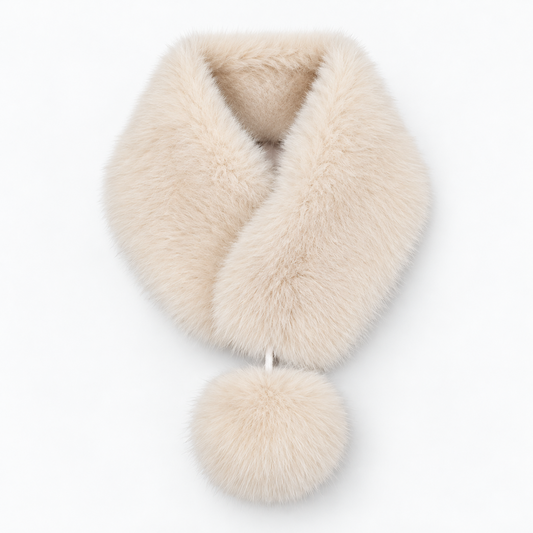 Faux Fur Collar magnetic Fasten Scarf In Beige