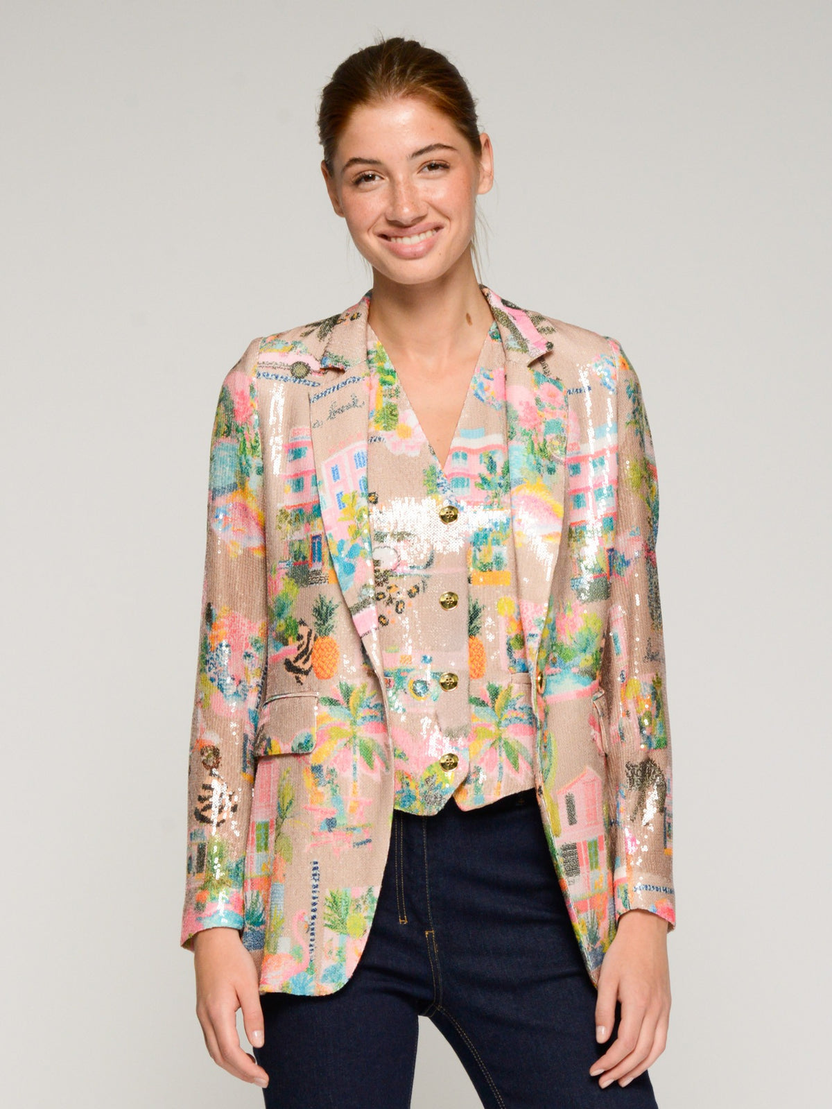 Vilagallo Multicoloured California print sequin Waistcoats