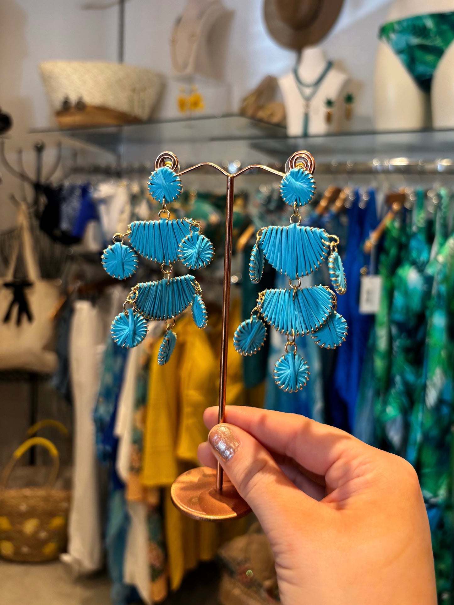Turqpuise Raffia Chandelier Earrings