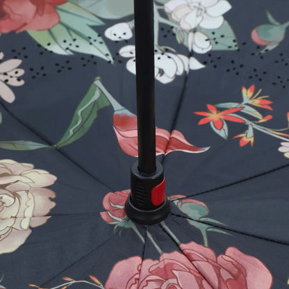 Vintage Rose Garden Upside Down Umbrella in Black