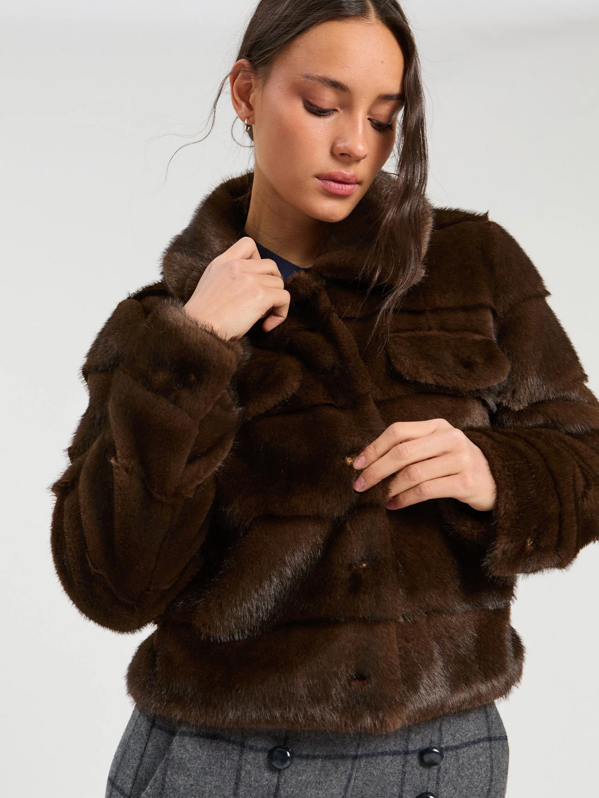 Vilagallo Brown Faux Fur Jacket