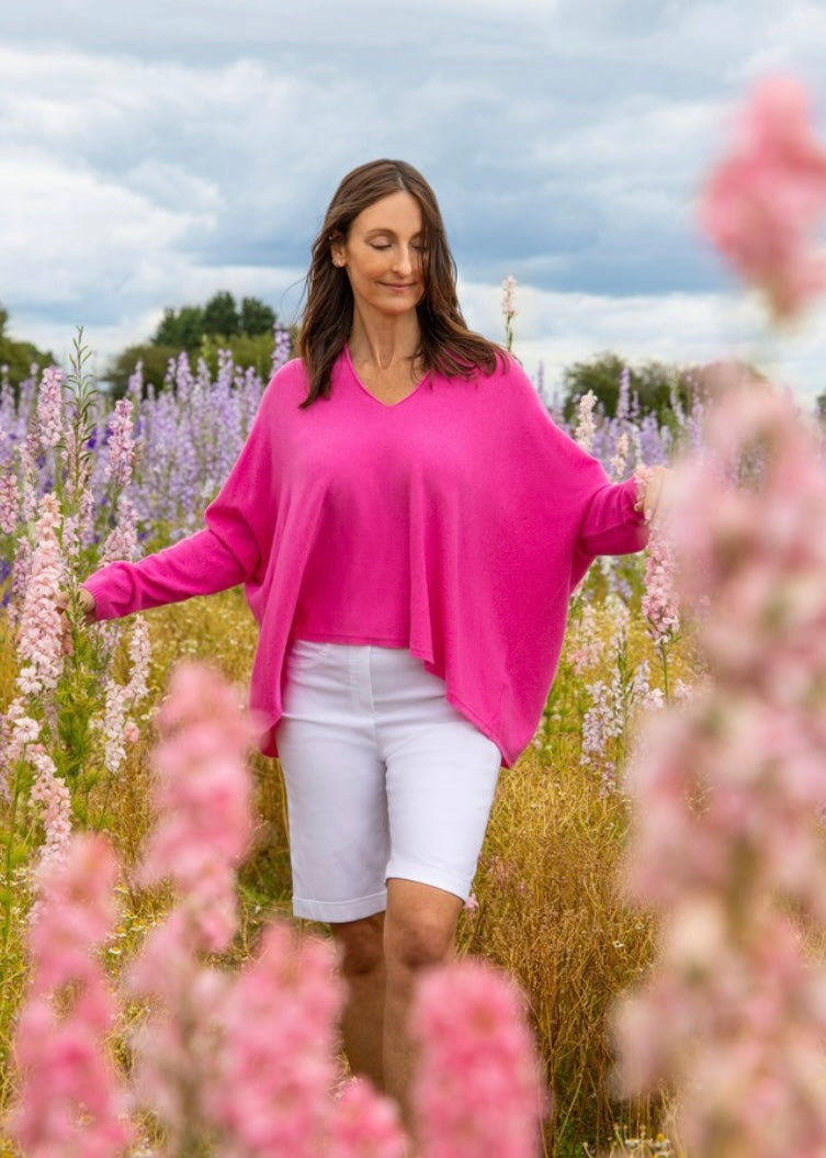 Mika Boxy Fine Knit Jumper In Pale Pink