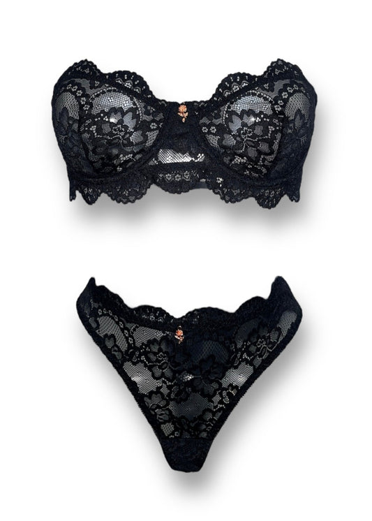 AW Ava Strapless Lingerie Set In Black