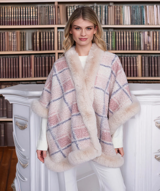 Pia Rossini Blush Pink Wrap With Faux Fur Trim