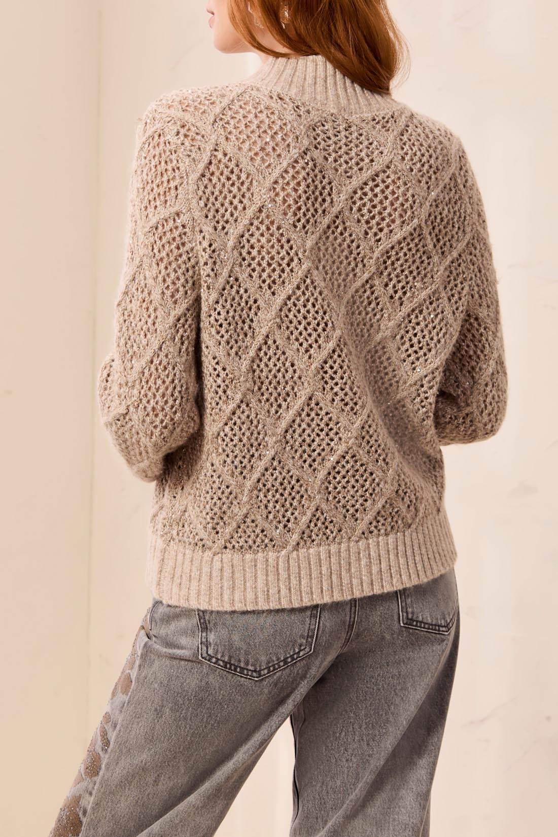 TRIBAL Crochet Knit Cardigan With Subtle Sparkle