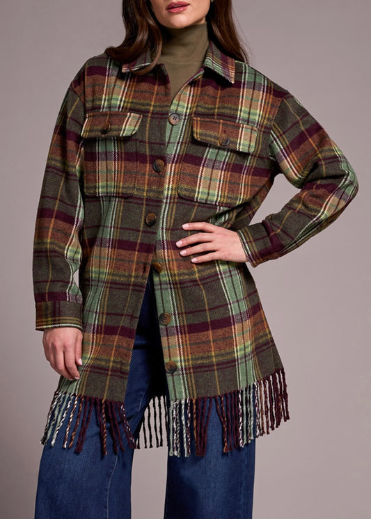 Tribal Check Tassel Shacket