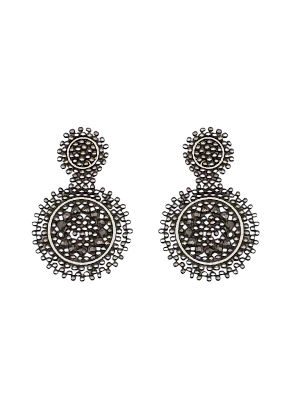 Mini Beaded Circle Drop Earrings In Silver