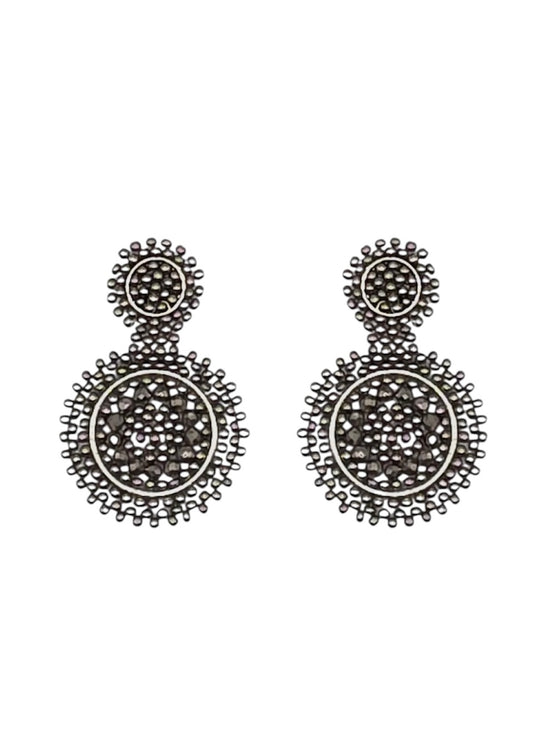Mini Beaded Circle Drop Earrings In Silver