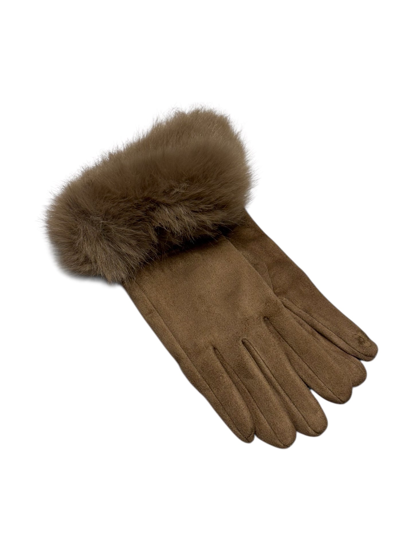Faux Fur Gloves In Camel