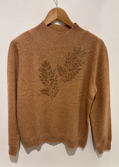 Merino Wool Embellished Leaf Jumper In Taupe