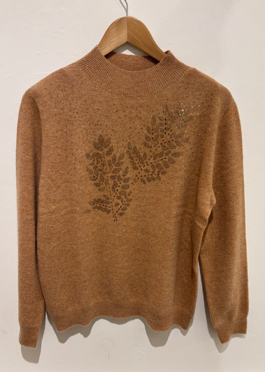 Merino Wool Embellished Leaf Jumper In Taupe