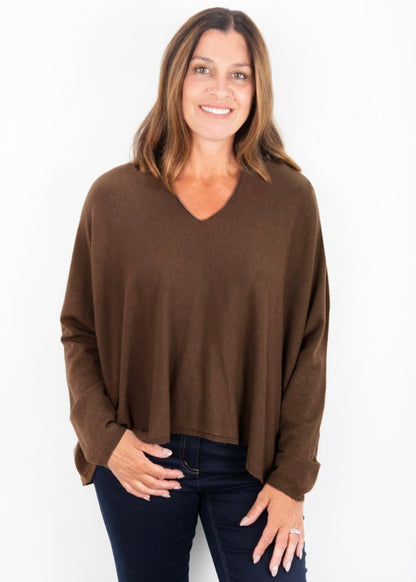 Mika Boxy Fine Knit Jumper In Espresso