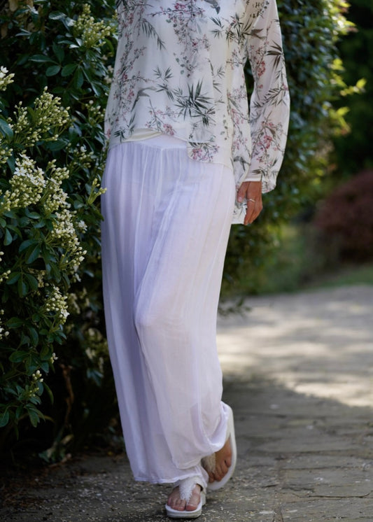 Ella & Cherry Silk Elasticated Trousers In White