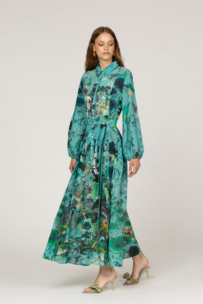 Inoa Jardin Magnifique Dress In Green - 100% Premium Silk