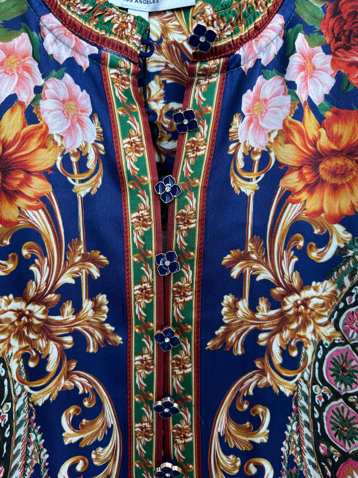 Hale Bob Green & Navy Multi Print Floral Ornate Print Blouse