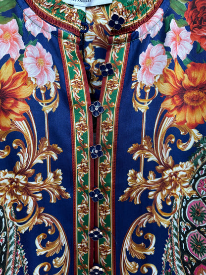 Hale Bob Green & Navy Multi Print Floral Ornate Print Blouse