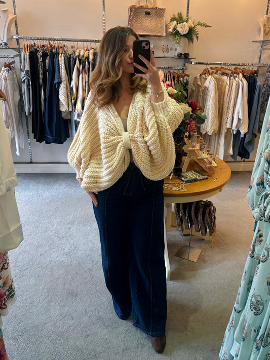 Bow Knit Jumper In Cream