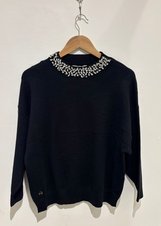 Malissa J Embellished Neck Black Jumper