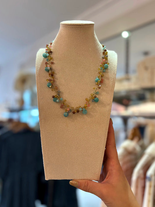 Handcrafted Gemstone & Crystal Necklace on Silk