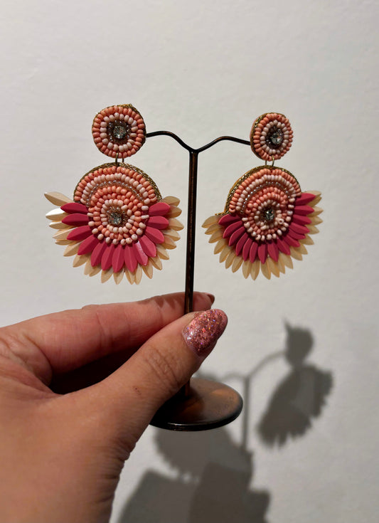 Hot Pink diamonté Beaded Earrings