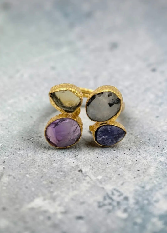 Amethyst & Midnight Natural Stone Adjustable Ring