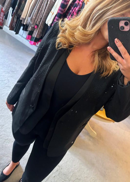 Sparkly Black Blazer With Satin insert