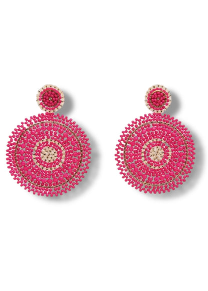 Fuchsia Pink Beaded Circle Earrings