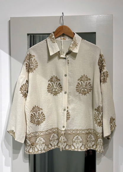 Cotton Shirt With Gold Embroidery