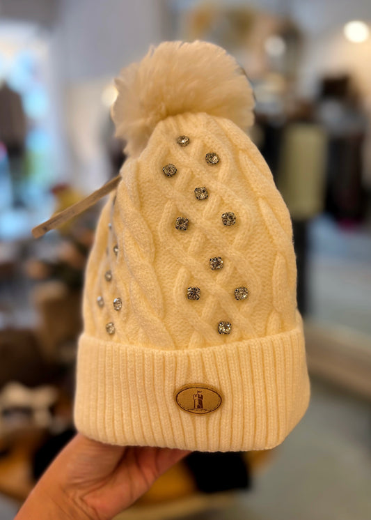 Diamonté Fleece Lined Bobble Hat