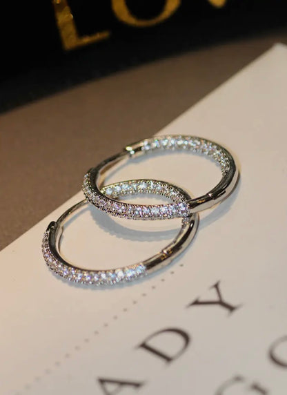Diamanté Hoop Earrings In Silver