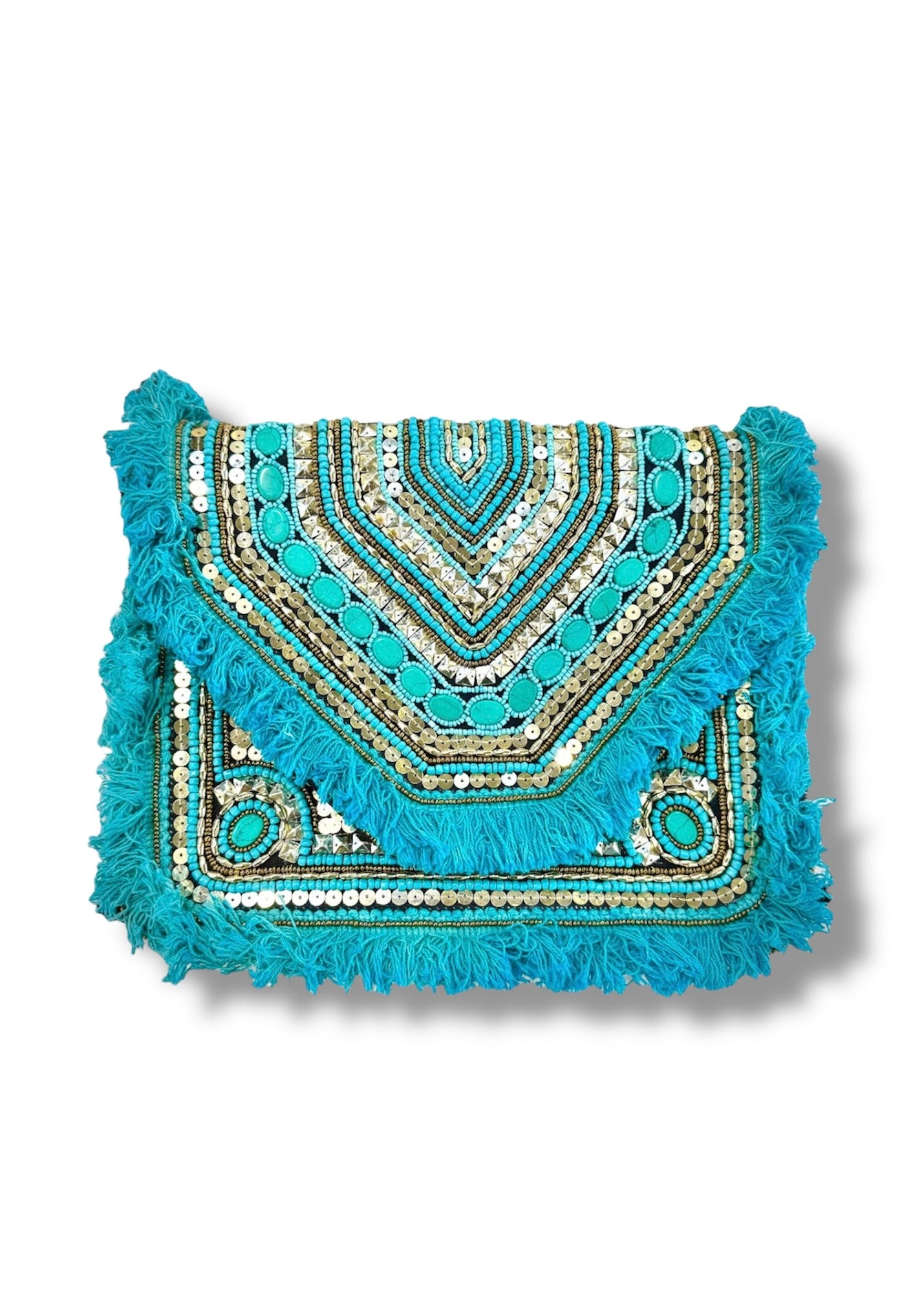 Turquoise & Gold Boho Clutch Bag