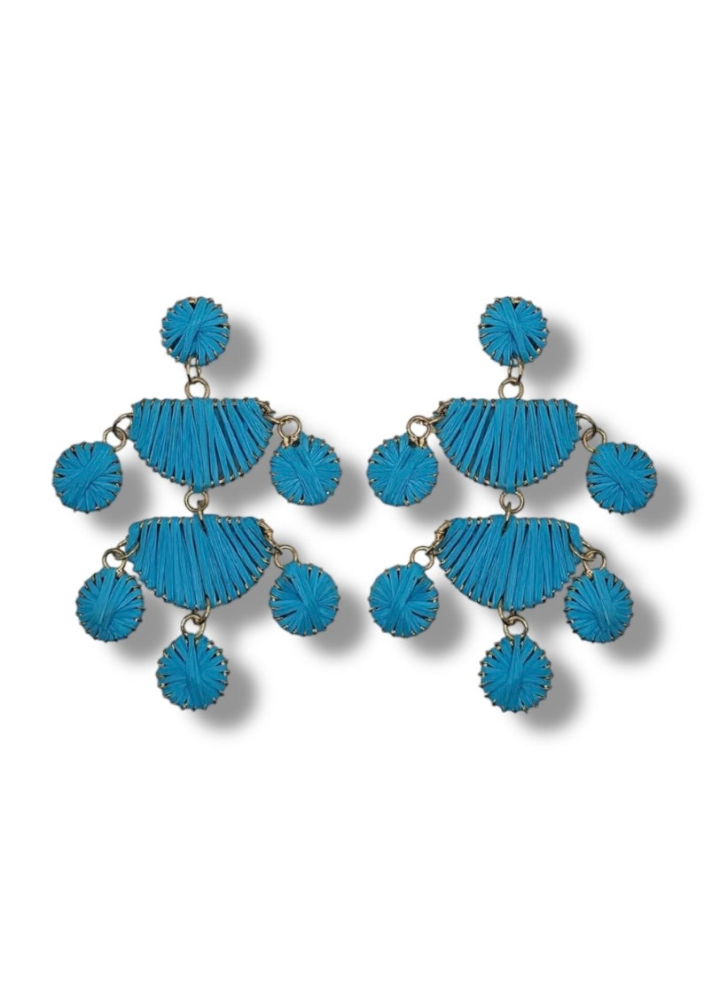 Turqpuise Raffia Chandelier Earrings