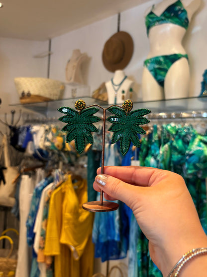 Sequinned Palm Leaf Earrings