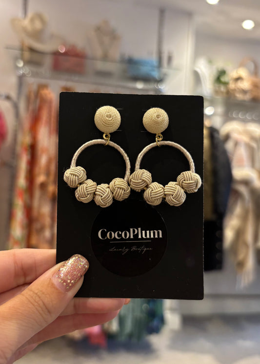 Mini Cotton Woven Knot Earrings In Ivory