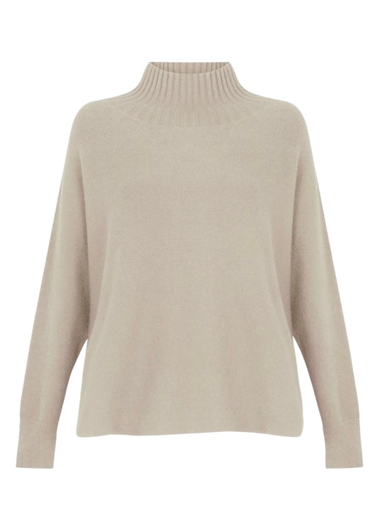 Amazing Woman- Jolie Boxy High Neck Knit Jumper In Beige